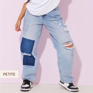 Pretty Little Thing Petite Wide Leg Distressed Boyfriend Jeans - Size 2